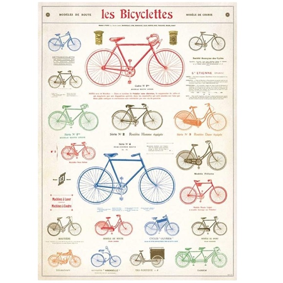 🚲 Cavallini & Co. Les Bicyclettes Vintage Image Chart/Poster - NWT - Picture 1 of 5